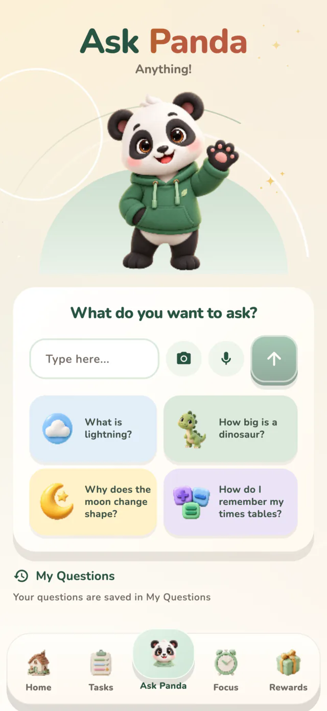 Ask Panda screen with suggested questions