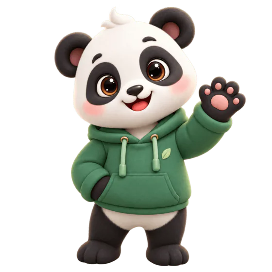 Panda from the MamaPoints Kids app waving hello